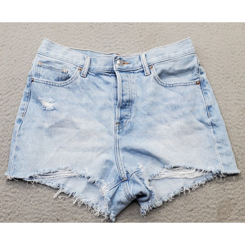 Express Jean Shorts Womens 6 Blue Denim Rigid High Rise Button‎ Fly 2" Inseam
